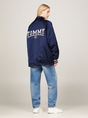 chaqueta estilo entrenador de corte largo azul de hombres tommy jeans