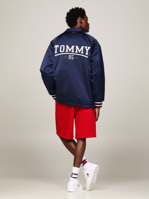 chaqueta estilo entrenador de corte largo azul de hombres tommy jeans