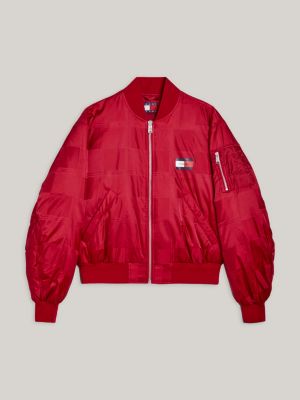 Dual Gender Jacquard Boxy Fit Bomber Jacket, Red