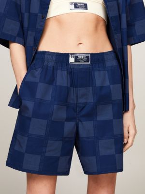 blue genderneutrale relaxed fit schachbrett-shorts für herren - tommy jeans