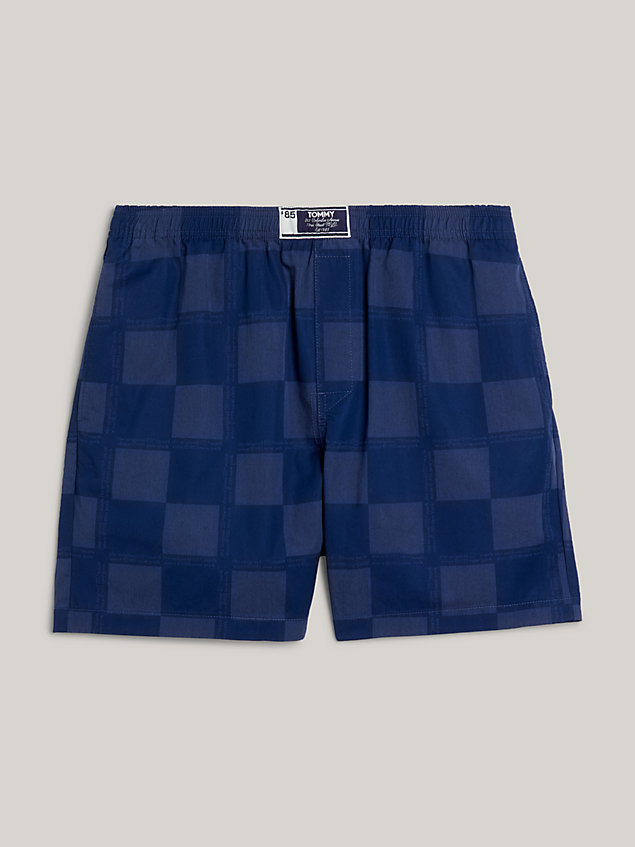 blue uniseks relaxed short met checkerboard-print voor heren - tommy jeans