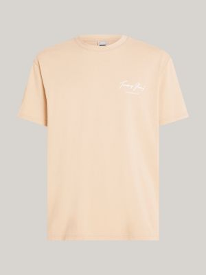 beige tommy flag back logo t-shirt for men tommy jeans