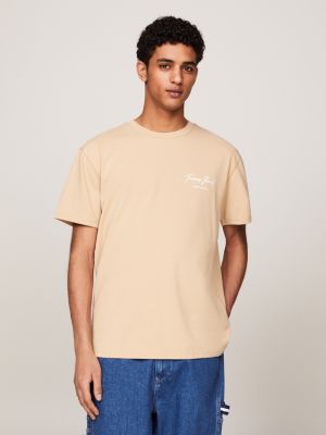 beige tommy flag back logo t-shirt for men tommy jeans