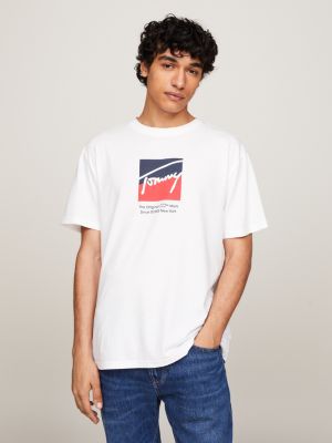 camiseta de cuello redondo con logo blanco de hombres tommy jeans