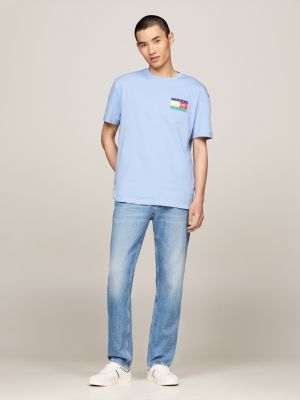 blue crew neck back logo t-shirt for men tommy jeans