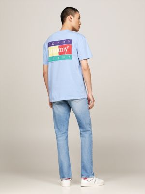 blue crew neck back logo t-shirt for men tommy jeans