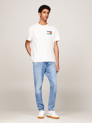 white crew neck back logo t-shirt for men tommy jeans