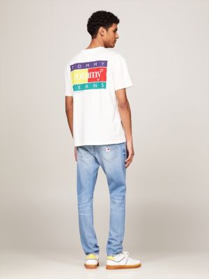 white crew neck back logo t-shirt for men tommy jeans