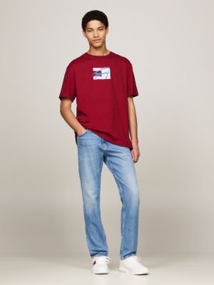 t-shirt con logo rosso da uomini tommy jeans