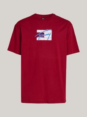 t-shirt con logo rosso da uomini tommy jeans