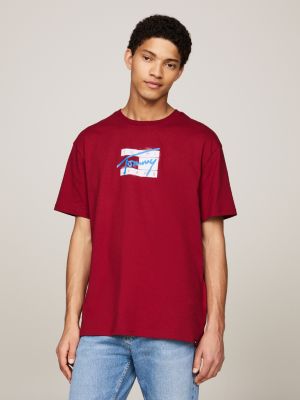 t-shirt con logo rosso da uomini tommy jeans