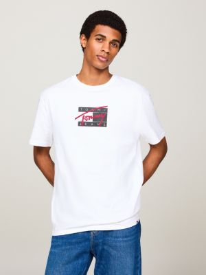 white logo crew neck t-shirt for men tommy jeans