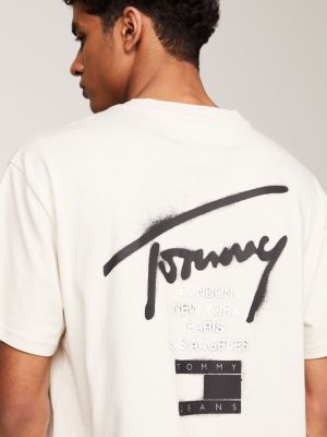 t-shirt con logo sul retro beige da uomini tommy jeans