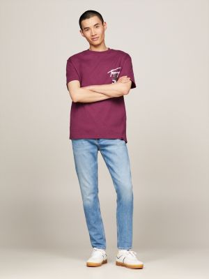 purple back logo crew neck t-shirt for men tommy jeans