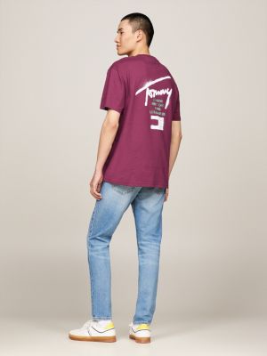 purple back logo crew neck t-shirt for men tommy jeans