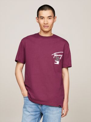 purple back logo crew neck t-shirt for men tommy jeans