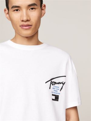 wit t-shirt met ronde hals en logo op de rug voor heren - tommy jeans