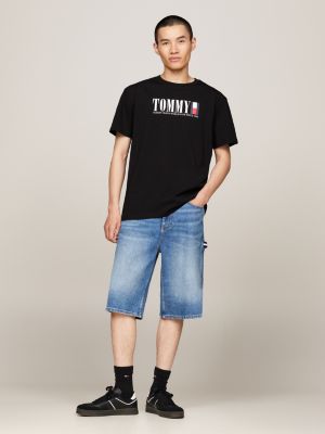 camiseta de cuello redondo con logo de tommy negro de hombres tommy jeans