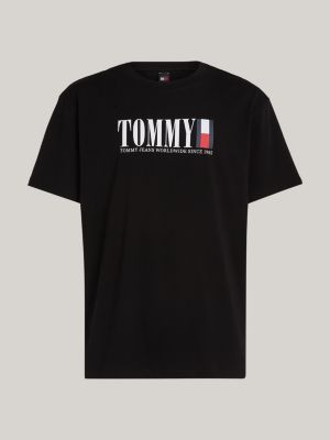 camiseta de cuello redondo con logo de tommy negro de hombres tommy jeans