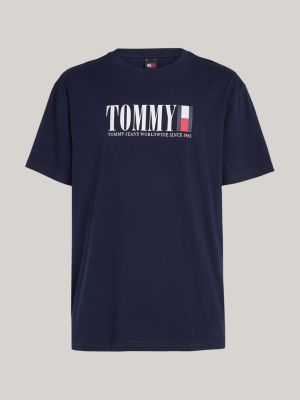 camiseta de cuello redondo con logo de tommy azul de hombres tommy jeans