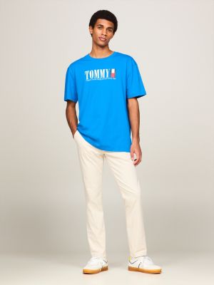 camiseta de cuello redondo con logo de tommy azul de hombres tommy jeans