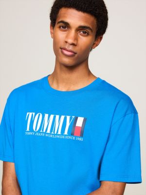 camiseta de cuello redondo con logo de tommy azul de hombres tommy jeans