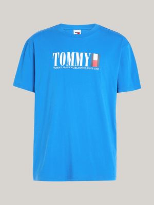 camiseta de cuello redondo con logo de tommy azul de hombres tommy jeans