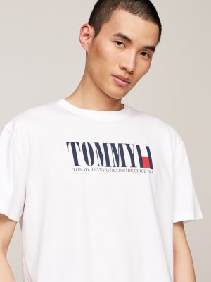 t-shirt con logo tommy jeans bianco da uomini tommy jeans