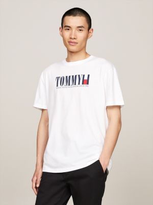 t-shirt con logo tommy jeans white da uomini tommy jeans