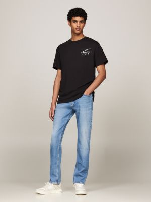 black signature logo crew neck t-shirt for men tommy jeans