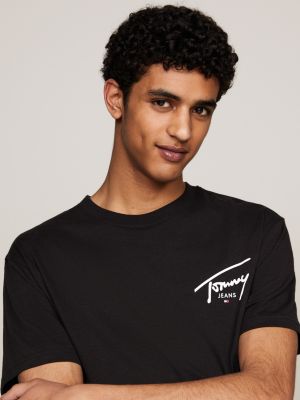 black signature logo crew neck t-shirt for men tommy jeans