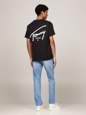 black signature logo crew neck t-shirt for men tommy jeans