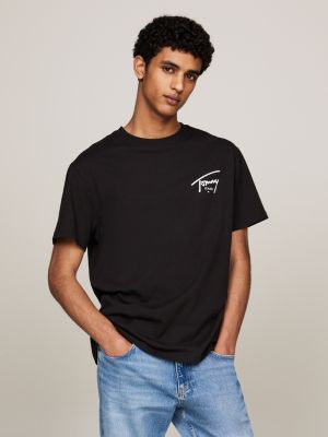 black signature logo crew neck t-shirt for men tommy jeans