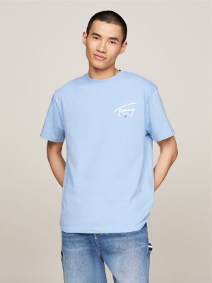 blue signature logo crew neck t-shirt for men tommy jeans