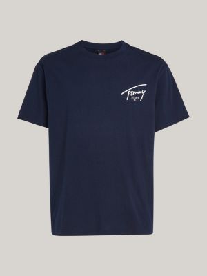 blau rundhals-t-shirt mit signatur-logo für herren - tommy jeans