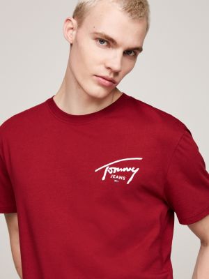 rot rundhals-t-shirt mit signatur-logo für herren - tommy jeans