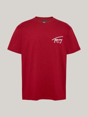 rot rundhals-t-shirt mit signatur-logo für herren - tommy jeans