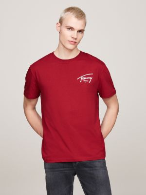 rot rundhals-t-shirt mit signatur-logo für herren - tommy jeans