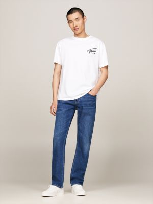 t-shirt con logo firma bianco da uomini tommy jeans