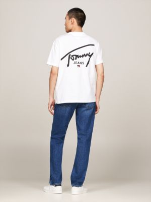 weiß rundhals-t-shirt mit signatur-logo für herren - tommy jeans