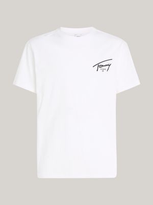 t-shirt con logo firma bianco da uomini tommy jeans