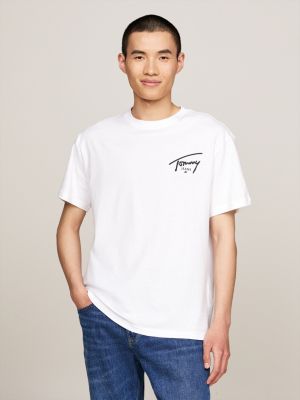 weiß rundhals-t-shirt mit signatur-logo für herren - tommy jeans