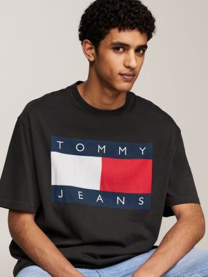 schwarz oversized fit t-shirt mit flag-badge für herren - tommy jeans