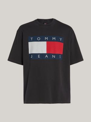 schwarz oversized fit t-shirt mit flag-badge für herren - tommy jeans