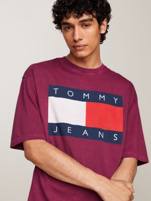 t-shirt oversize à badge drapeau violet pour hommes tommy jeans