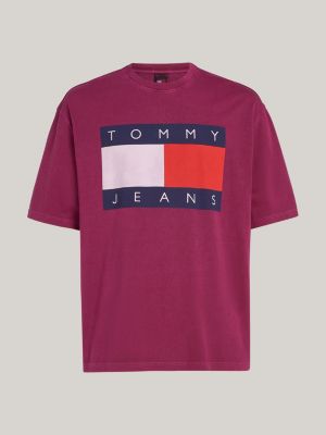 t-shirt oversize à badge drapeau violet pour hommes tommy jeans