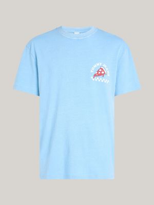 t-shirt plus con grafica sul retro blu da uomini tommy jeans