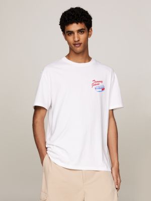 t-shirt plus à col ras-du-cou et logo white pour hommes tommy jeans