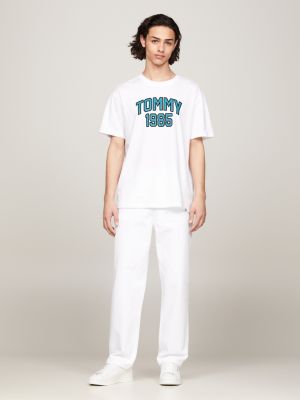 white varsity t-shirt mit logo für herren - tommy jeans