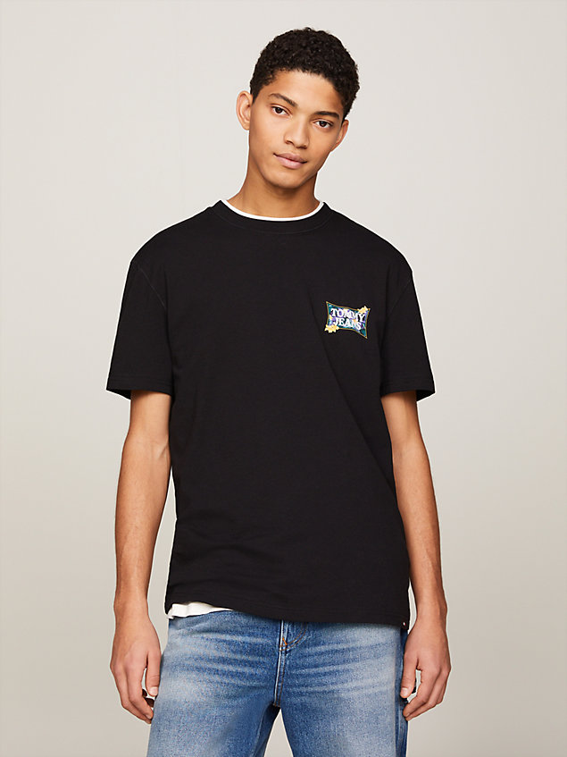 camiseta con logo gráfico de flores black de hombres tommy jeans